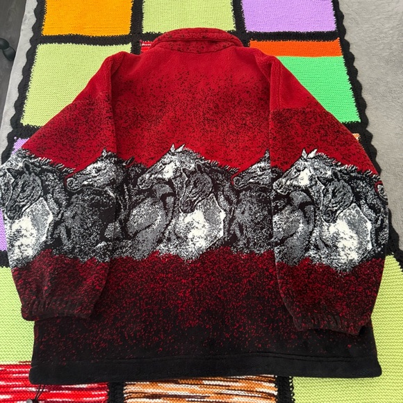 Mazmania Sweater Fleece Full zip AOP Horse Animals Nature Red XL - Picture 2 of 6